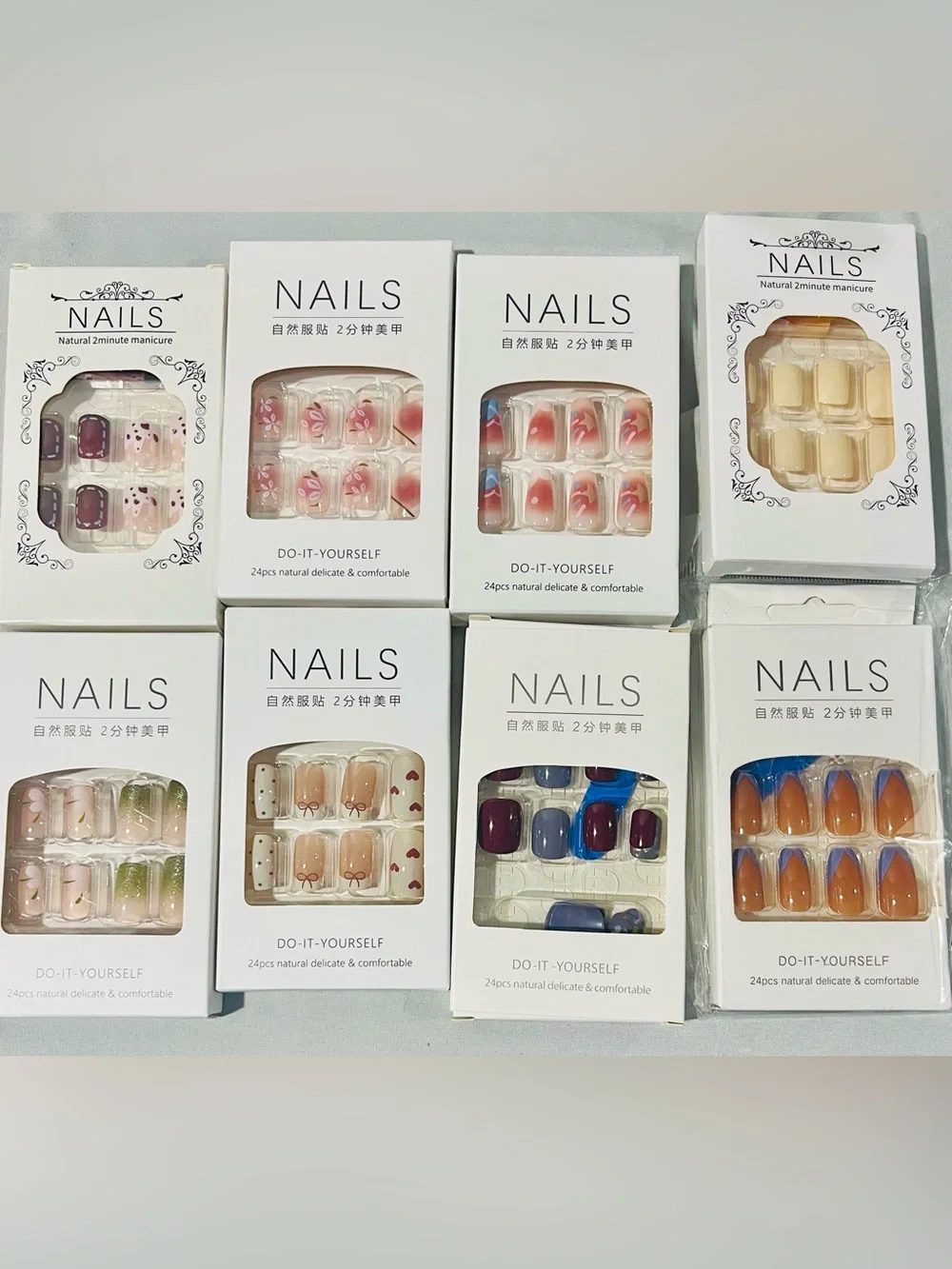 8 Pack- Do-It-Yourself Press-On Nail Set - Assorted Colors